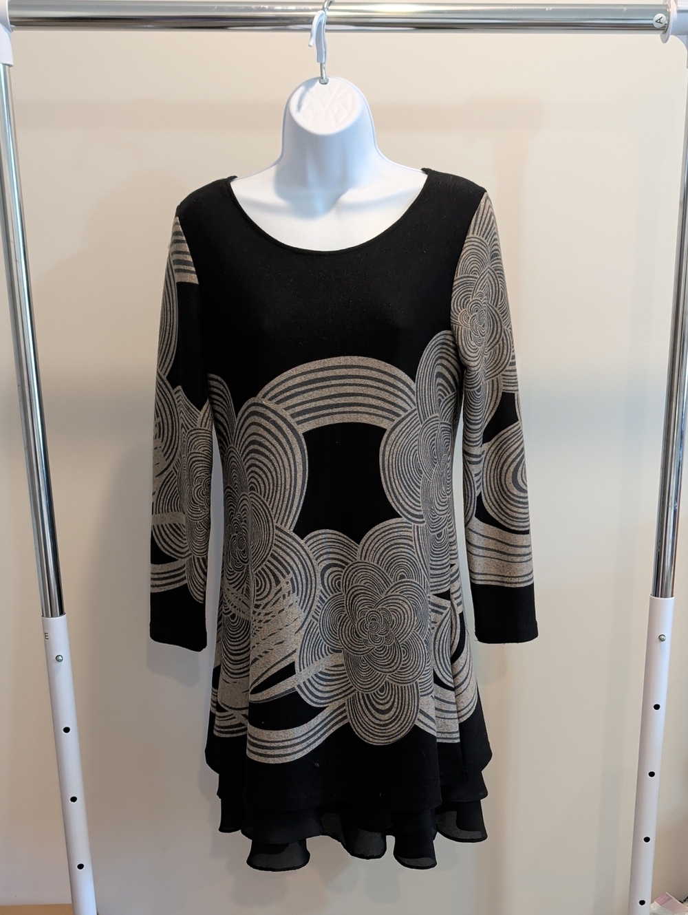 Reborn M Black Boho Taupe/Tan Swirl Dress